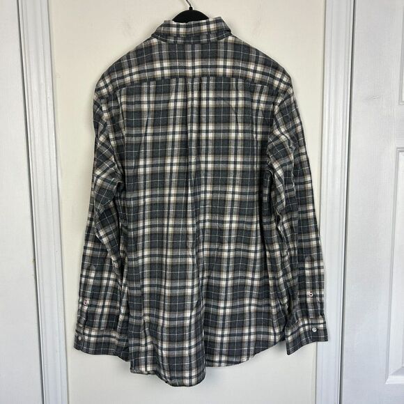 J. McLaughlin Men's Medium Modern‎ Fit Lightweight Flannel Plaid Shirt Grey Tan - Picture 3 of 5